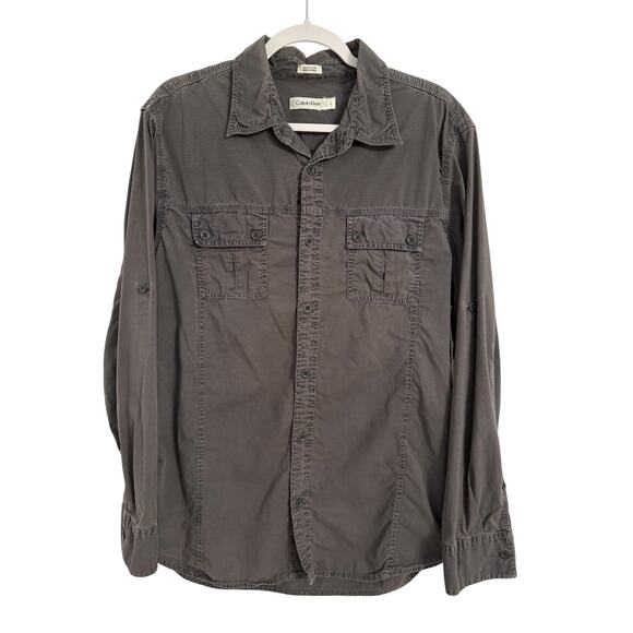 Calvin Klein Men's Rugged Outdoor Ripstop Roll Tab Size L Button Down Shirt Gray - Picture 1 of 8